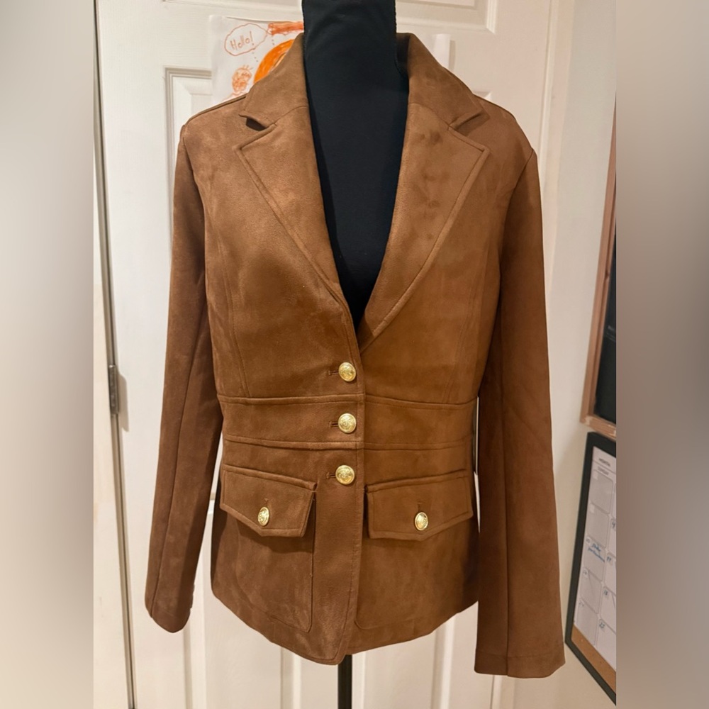 NWT Joie Tan Suede Blazer with Gold Buttons Size Medium